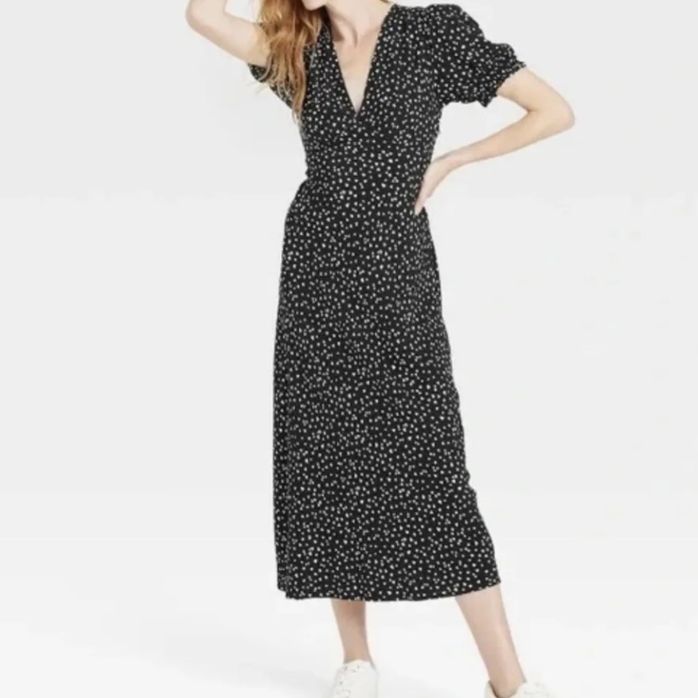 A New Day Black White Heart Puff Sleeve Dress